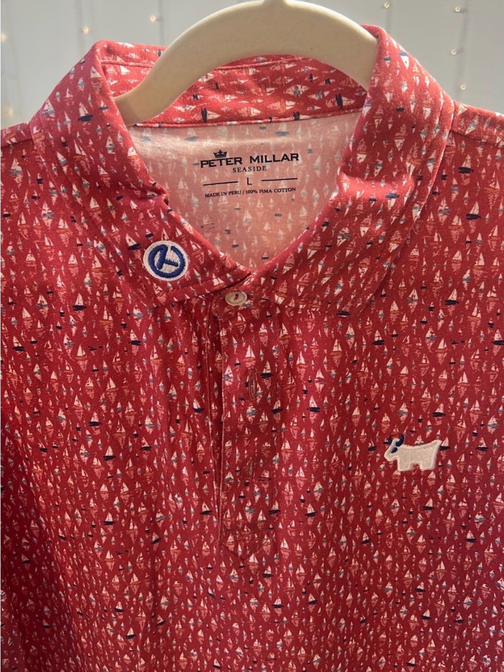 Peter Millar Red Printed Sailboat Polo